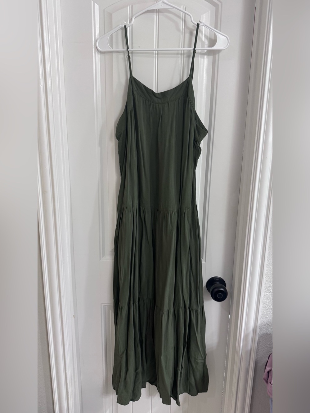 Olive Green Women's Tiered Maxi Dress - Sleeveless